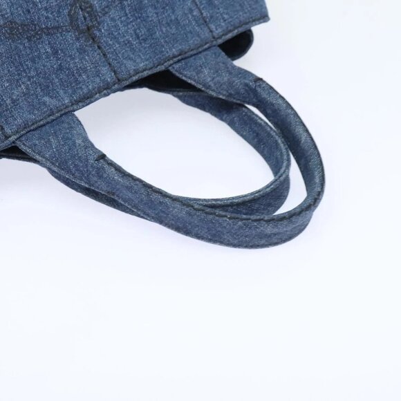 PRADA Canapa MM Hand Bag Denim Blue Gold Auth - Picture 8 of 16